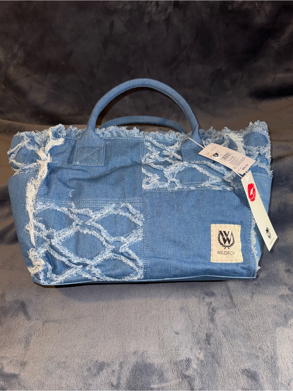Wildfox Denim Patchwork Tote in Light Blue